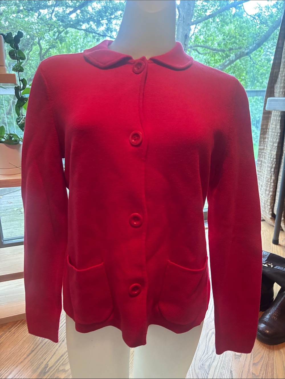 Talbots Red Peter Pan Collar Button-Front Cardigan size is Mp